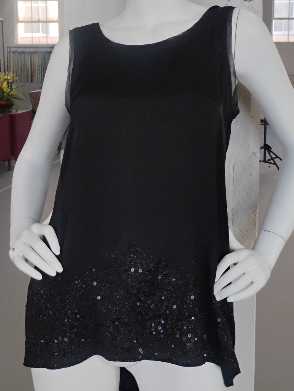 Black Sleeveless Sequin Hem Tank Top